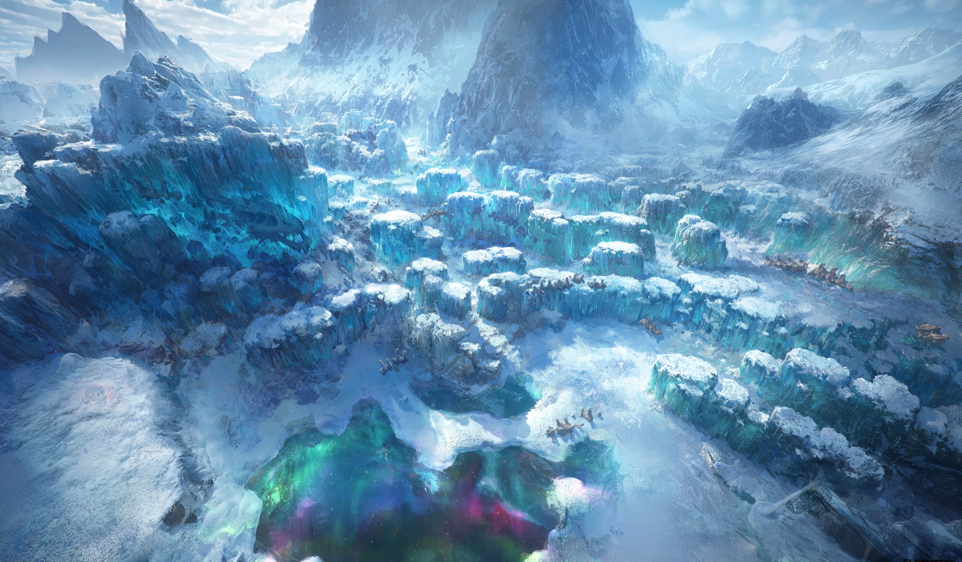 A Via Auroral cortando os campos congelados de Nix, palco do Muro Falante